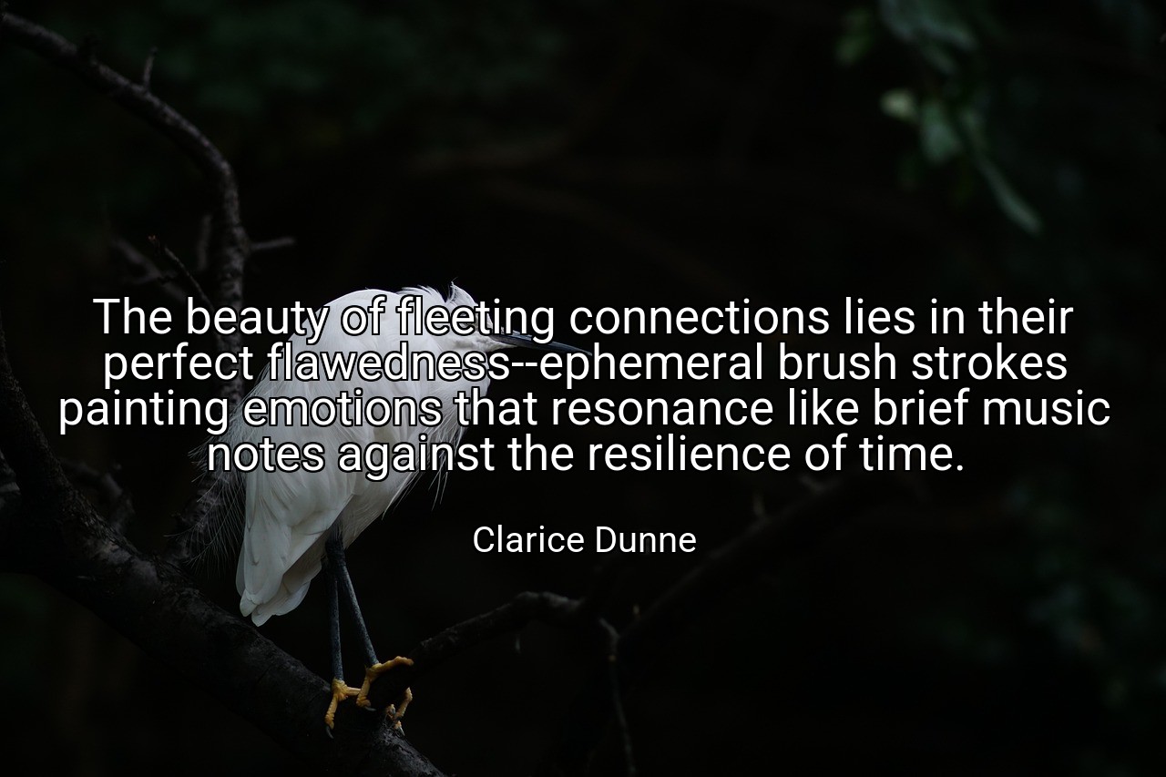 The beauty of fleeting connections lies in their perfect flawedness--ephemeral brush strokes painting emotions that resonance like brief music notes against the resilience of time. - Clarice Dunne