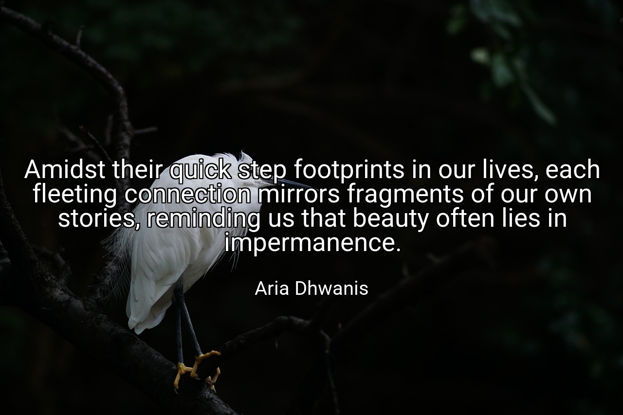 Amidst their quick step footprints in our lives, each fleeting connection mirrors fragments of our own stories, reminding us that beauty often lies in impermanence. - Aria Dhwanis