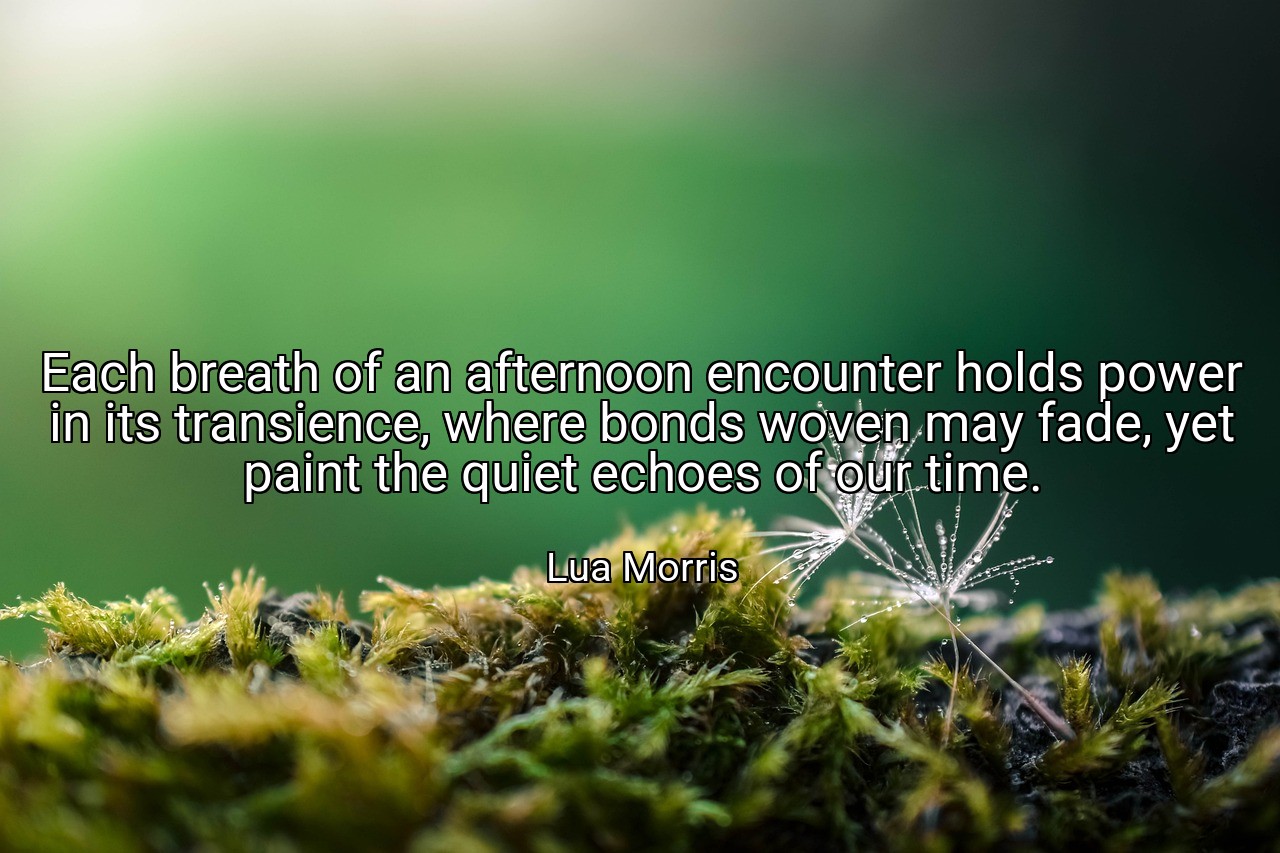Each breath of an afternoon encounter holds power in its transience, where bonds woven may fade, yet paint the quiet echoes of our time. - Lua Morris