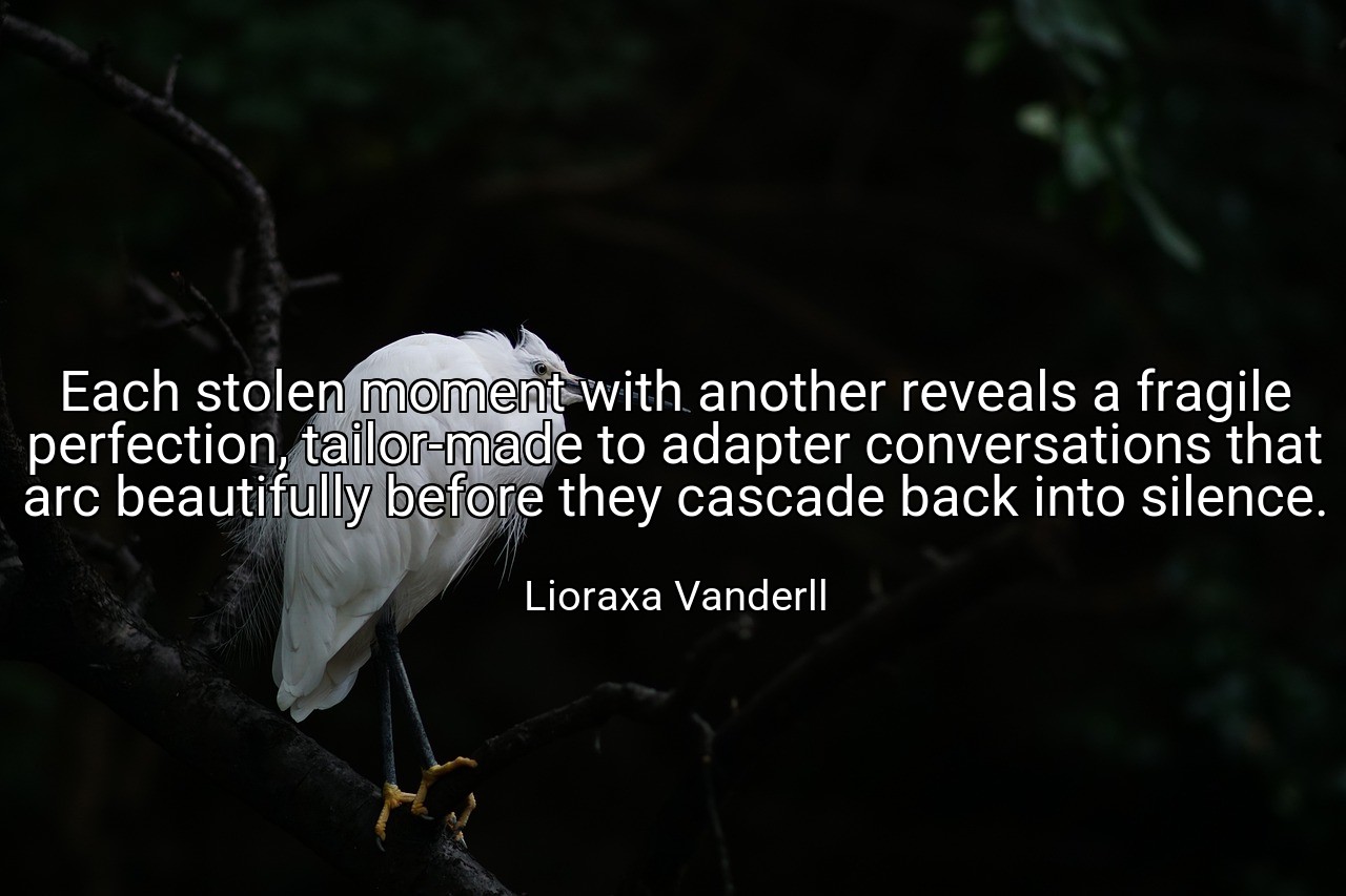 Each stolen moment with another reveals a fragile perfection, tailor-made to adapter conversations that arc beautifully before they cascade back into silence. - Lioraxa Vanderll