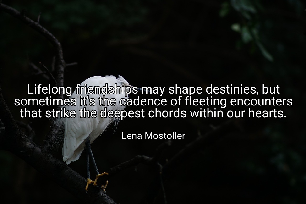 Lifelong friendships may shape destinies, but sometimes it's the cadence of fleeting encounters that strike the deepest chords within our hearts. - Lena Mostoller
