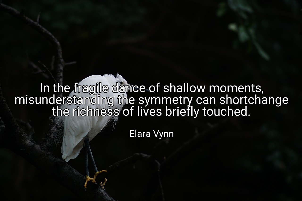 In the fragile dance of shallow moments, misunderstanding the symmetry can shortchange the richness of lives briefly touched. - Elara Vynn