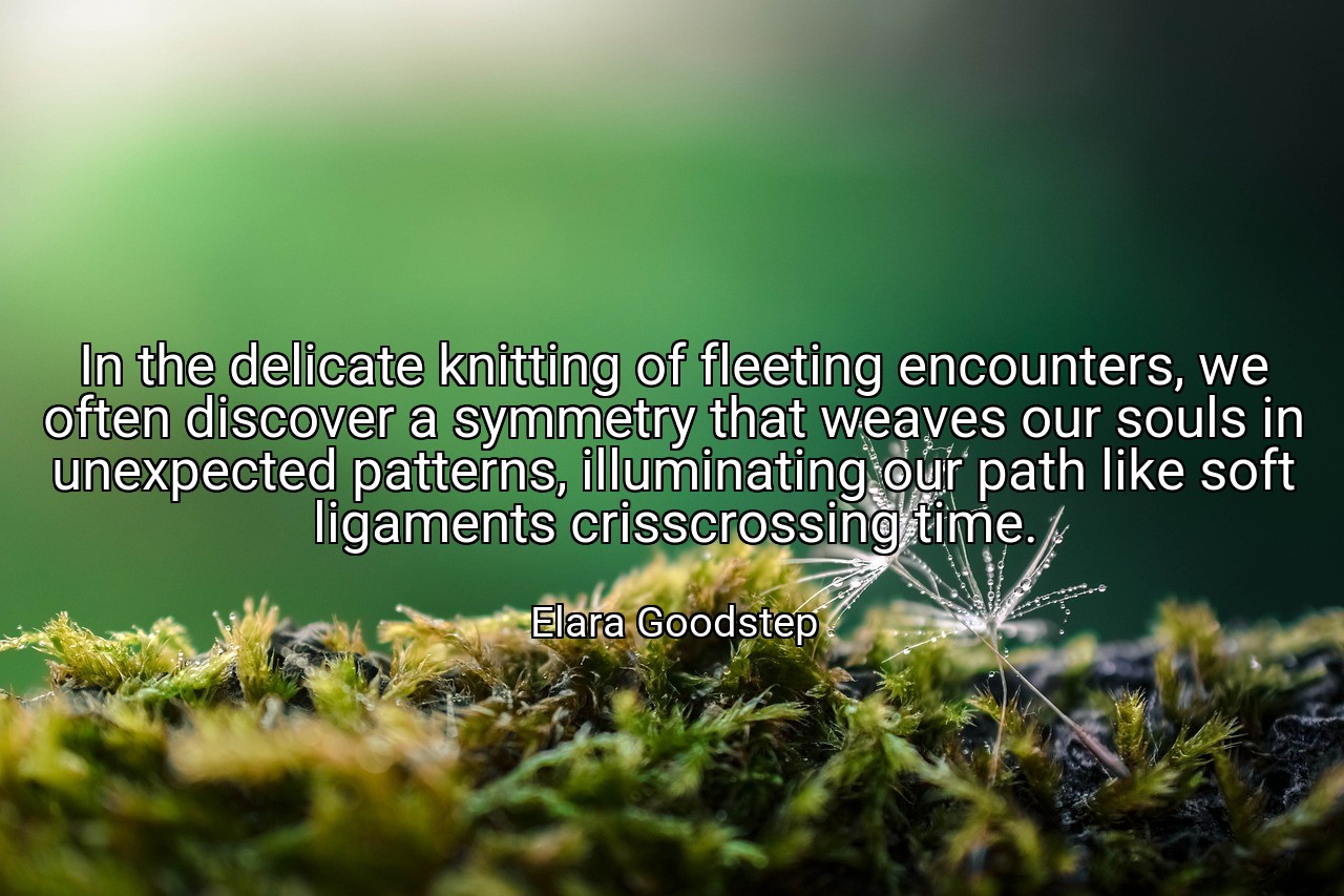 In the delicate knitting of fleeting encounters, we often discover a symmetry that weaves our souls in unexpected patterns, illuminating our path like soft ligaments crisscrossing time. - Elara Goodstep