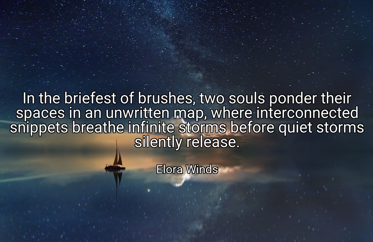 In the briefest of brushes, two souls ponder their spaces in an unwritten map, where interconnected snippets breathe infinite storms before quiet storms silently release. - Elora Winds
