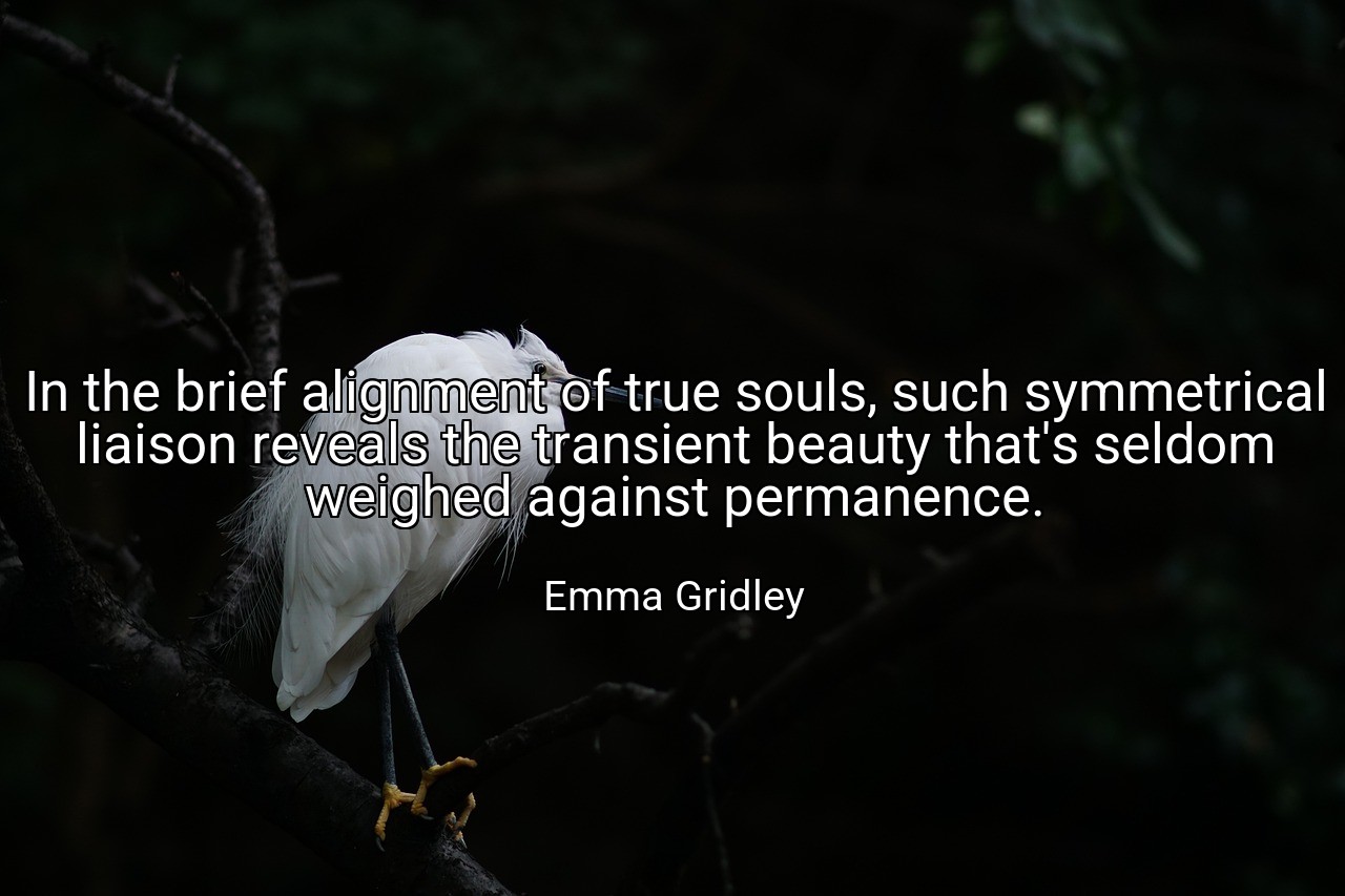 In the brief alignment of true souls, such symmetrical liaison reveals the transient beauty that's seldom weighed against permanence. - Emma Gridley