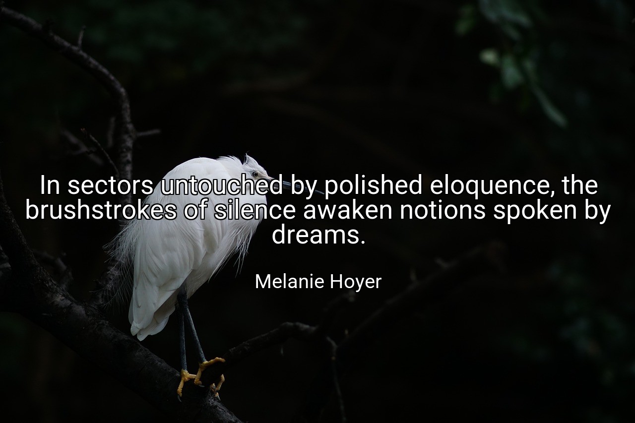 In sectors untouched by polished eloquence, the brushstrokes of silence awaken notions spoken by dreams. - Melanie Hoyer