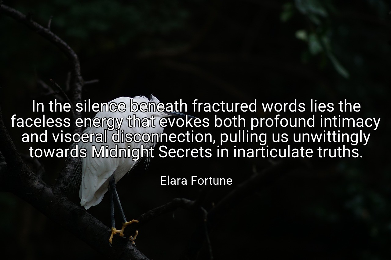 In the silence beneath fractured words lies the faceless energy that evokes both profound intimacy and visceral disconnection, pulling us unwittingly towards Midnight Secrets in inarticulate truths. - Elara Fortune