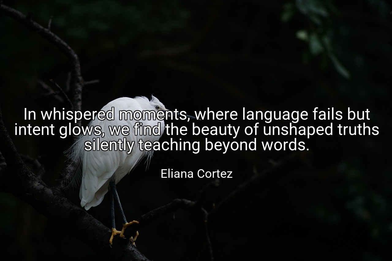 In whispered moments, where language fails but intent glows, we find the beauty of unshaped truths silently teaching beyond words. - Eliana Cortez