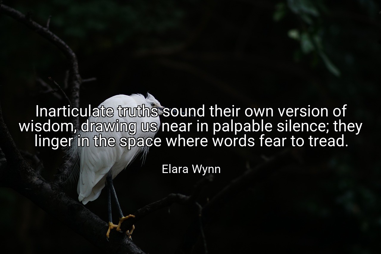 Inarticulate truths sound their own version of wisdom, drawing us near in palpable silence; they linger in the space where words fear to tread. - Elara Wynn