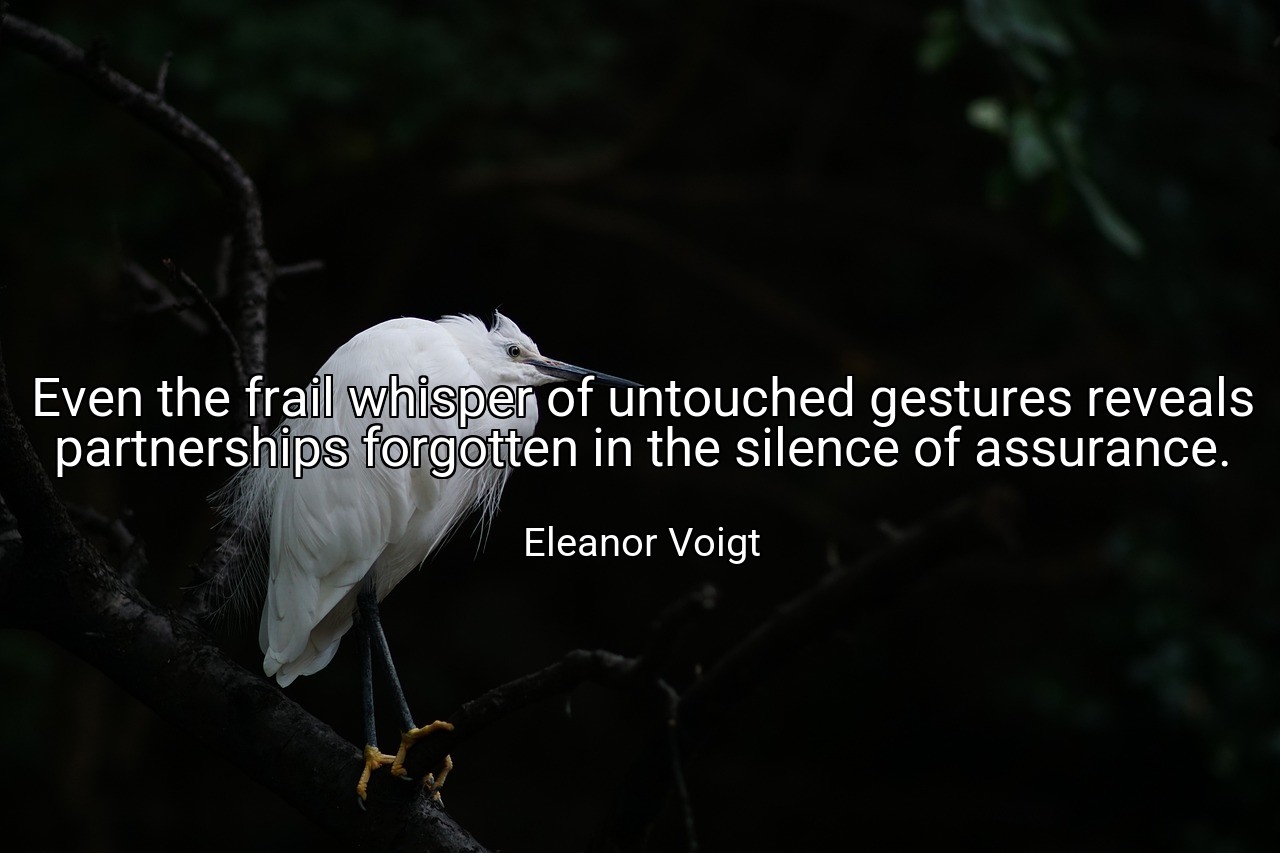 Even the frail whisper of untouched gestures reveals partnerships forgotten in the silence of assurance. - Eleanor Voigt