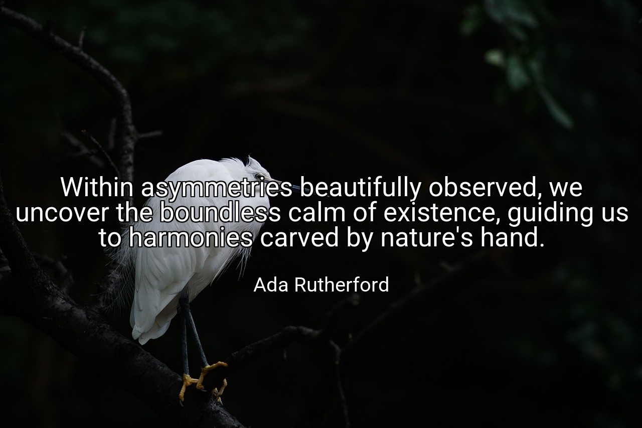Within asymmetries beautifully observed, we uncover the boundless calm of existence, guiding us to harmonies carved by nature's hand. - Ada Rutherford