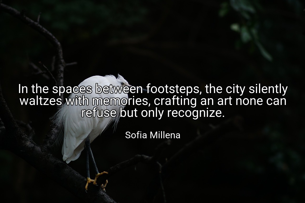 In the spaces between footsteps, the city silently waltzes with memories, crafting an art none can refuse but only recognize. - Sofia Millena