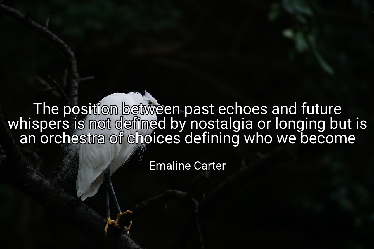 The position between past echoes and future whispers is not defined by nostalgia or longing but is an orchestra of choices defining who we become - Emaline Carter