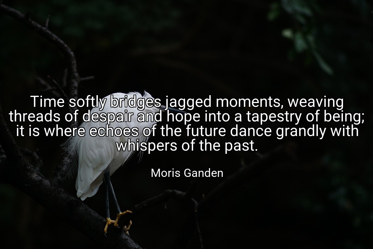 Time softly bridges jagged moments, weaving threads of despair and hope into a tapestry of being; it is where echoes of the future dance grandly with whispers of the past. - Moris Ganden