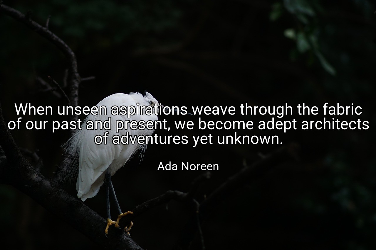 When unseen aspirations weave through the fabric of our past and present, we become adept architects of adventures yet unknown. - Ada Noreen
