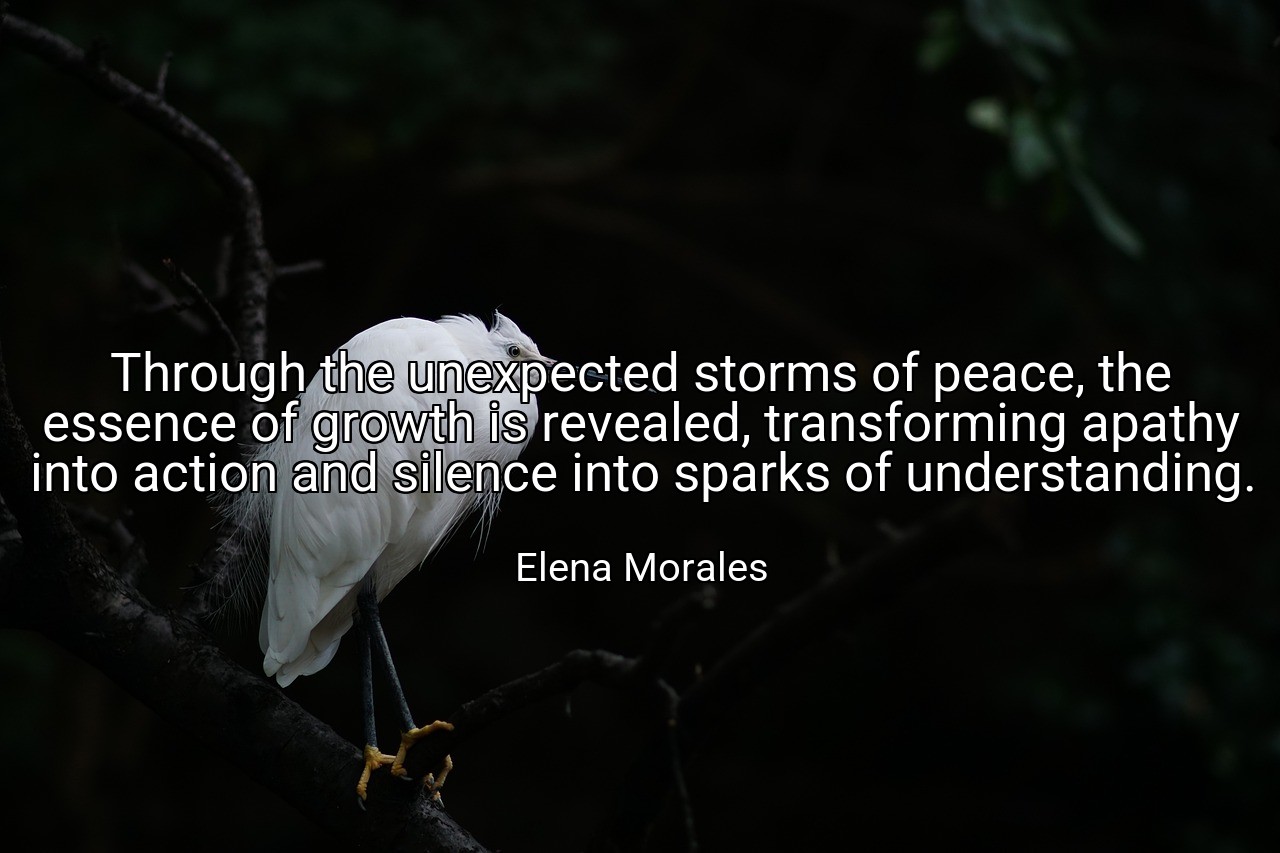 Through the unexpected storms of peace, the essence of growth is revealed, transforming apathy into action and silence into sparks of understanding. - Elena Morales