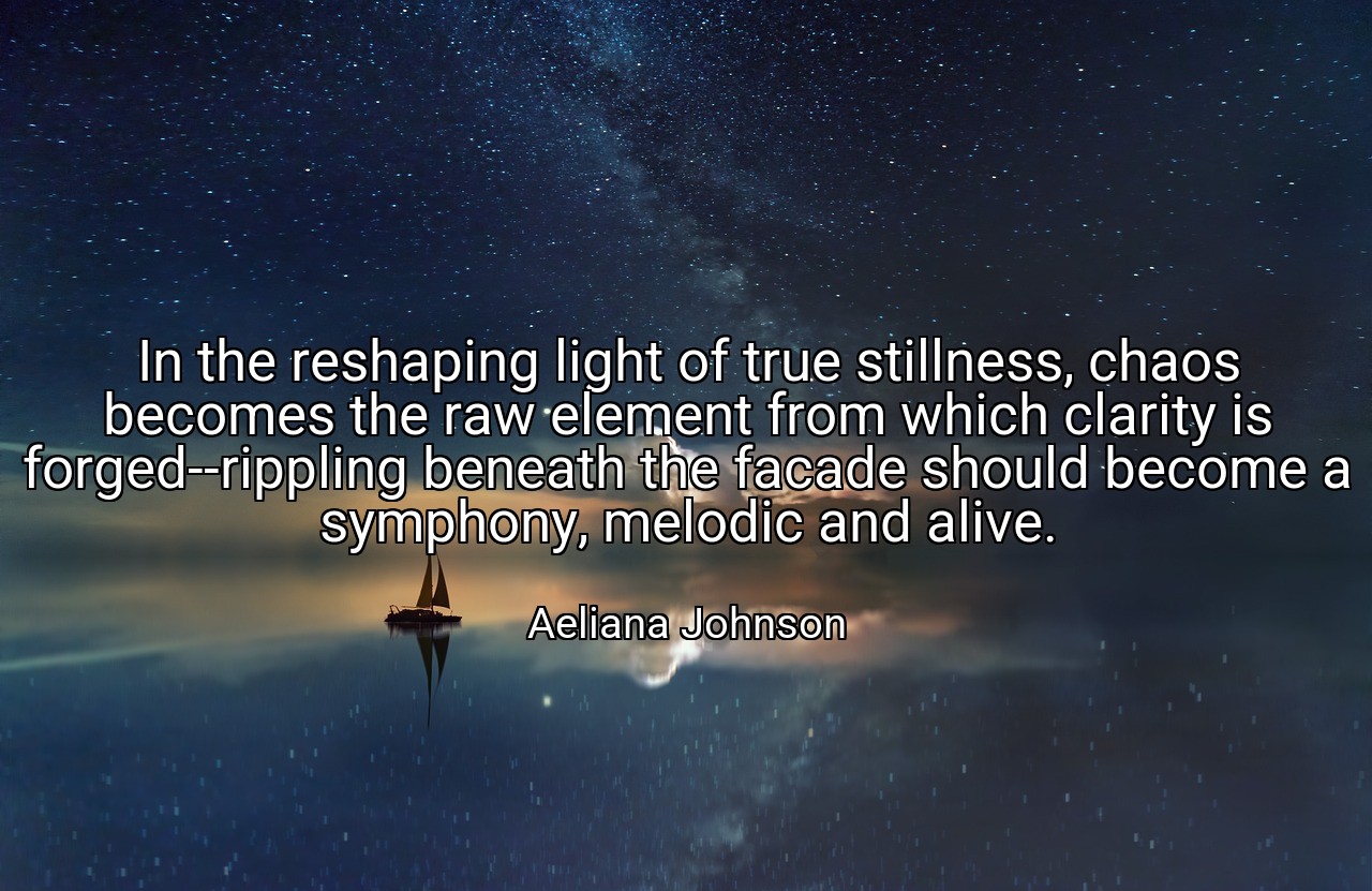 In the reshaping light of true stillness, chaos becomes the raw element from which clarity is forged--rippling beneath the facade should become a symphony, melodic and alive. - Aeliana Johnson