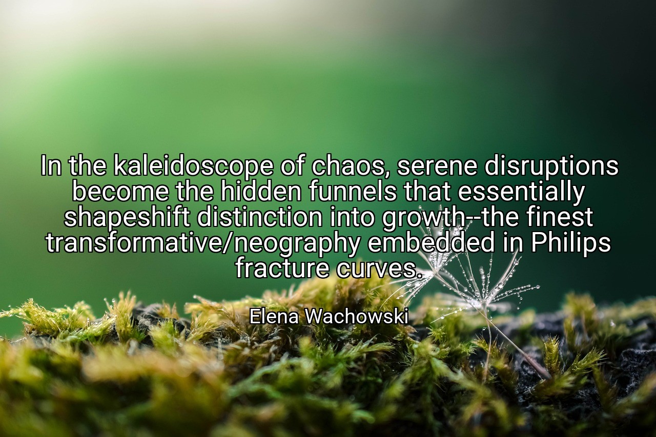 In the kaleidoscope of chaos, serene disruptions become the hidden funnels that essentially shapeshift distinction into growth--the finest transformative/neography embedded in Philips fracture curves. - Elena Wachowski