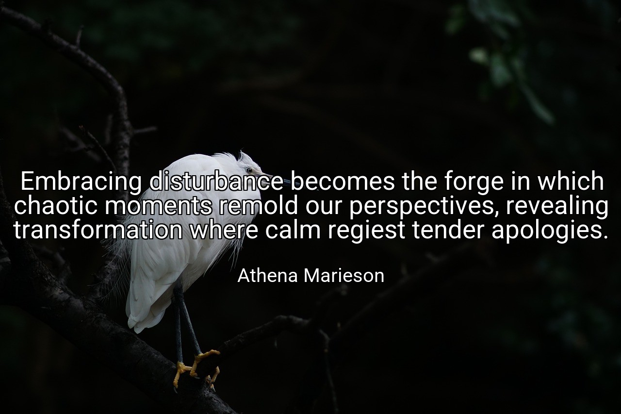 Embracing disturbance becomes the forge in which chaotic moments remold our perspectives, revealing transformation where calm regiest tender apologies. - Athena Marieson