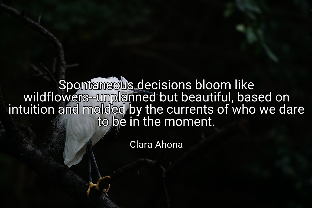 Spontaneous decisions bloom like wildflowers--unplanned but beautiful, based on intuition and molded by the currents of who we dare to be in the moment. - Clara Ahona