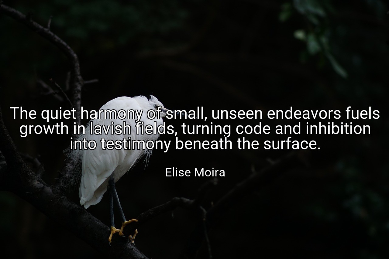 The quiet harmony of small, unseen endeavors fuels growth in lavish fields, turning code and inhibition into testimony beneath the surface. - Elise Moira