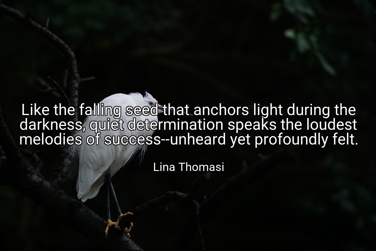 Like the falling seed that anchors light during the darkness, quiet determination speaks the loudest melodies of success--unheard yet profoundly felt. - Lina Thomasi