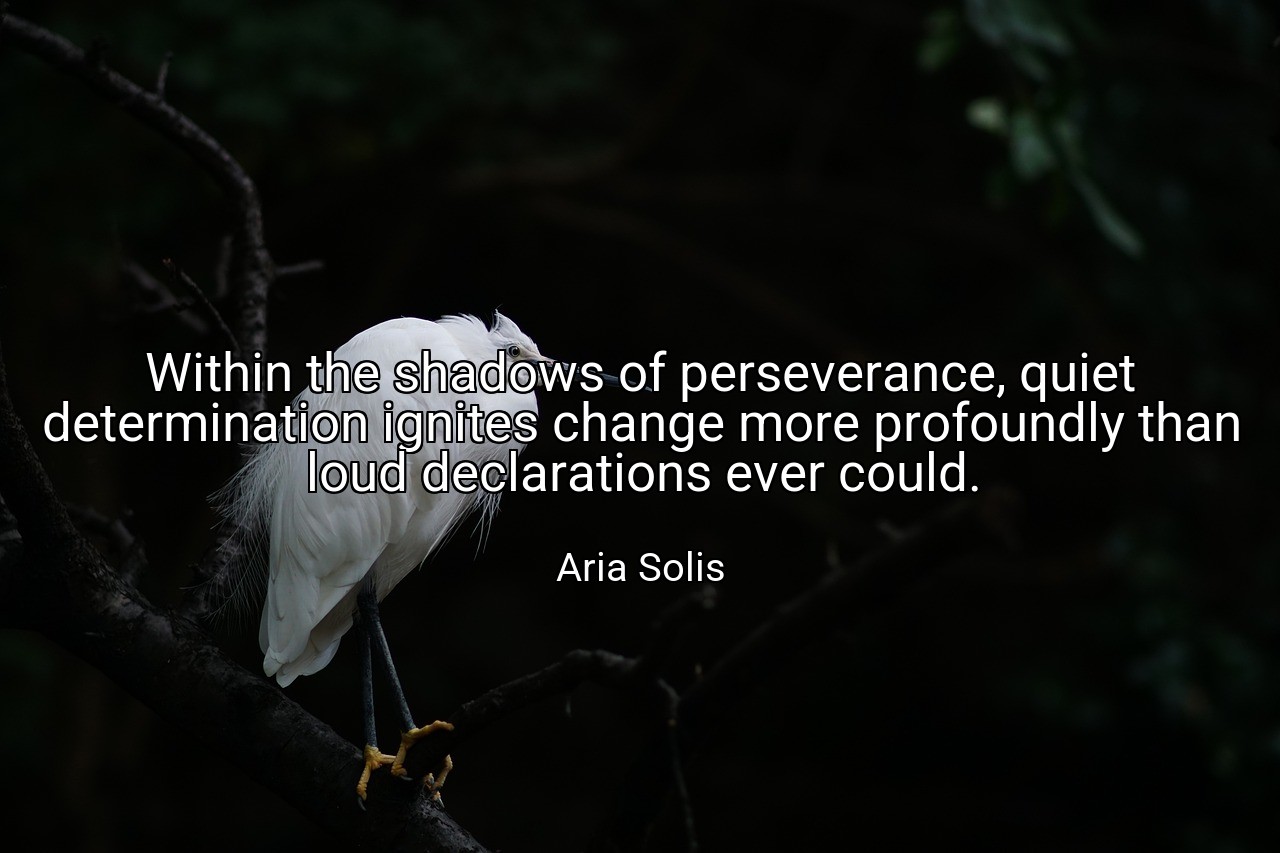 Within the shadows of perseverance, quiet determination ignites change more profoundly than loud declarations ever could. - Aria Solis