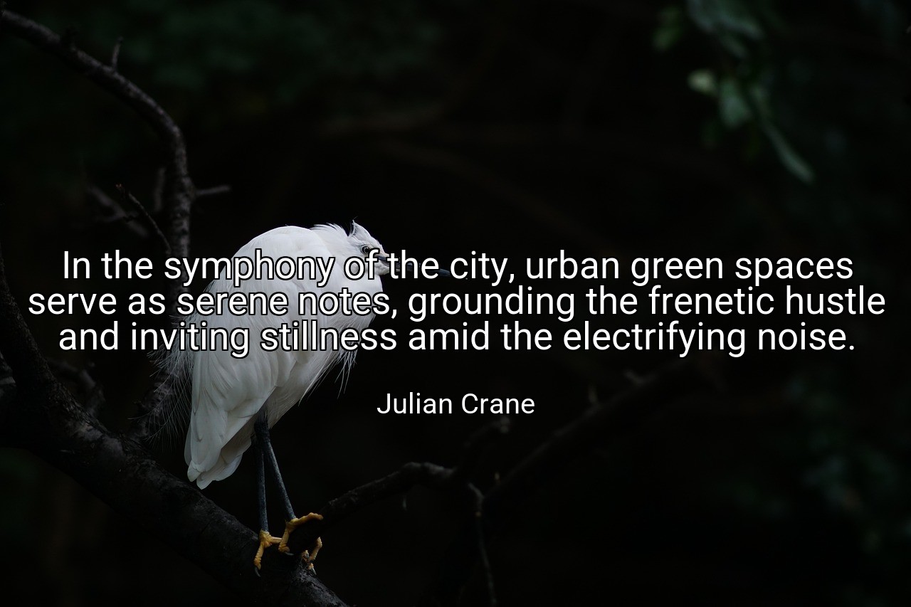 In the symphony of the city, urban green spaces serve as serene notes, grounding the frenetic hustle and inviting stillness amid the electrifying noise. - Julian Crane