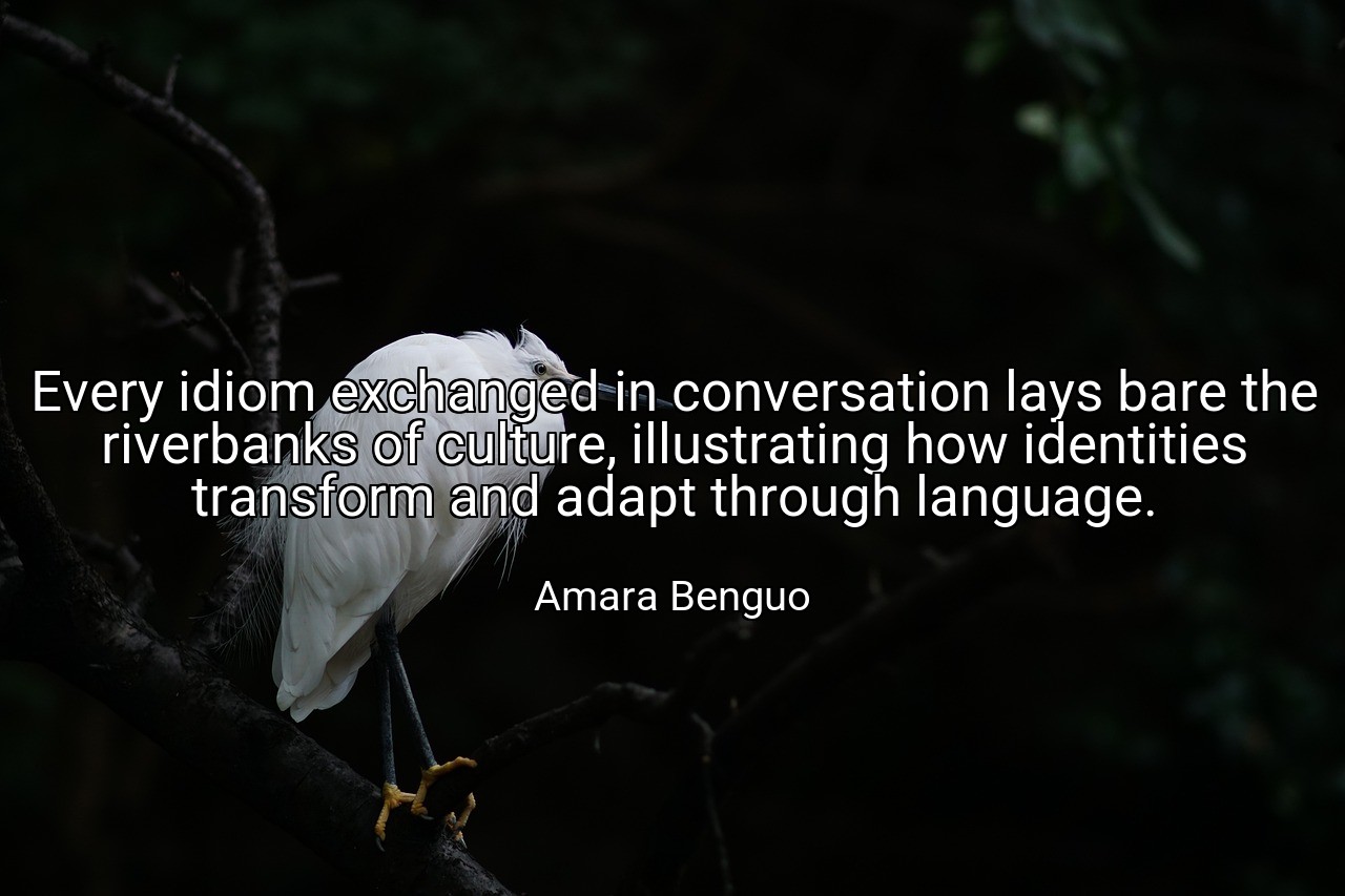 Every idiom exchanged in conversation lays bare the riverbanks of culture, illustrating how identities transform and adapt through language. - Amara Benguo