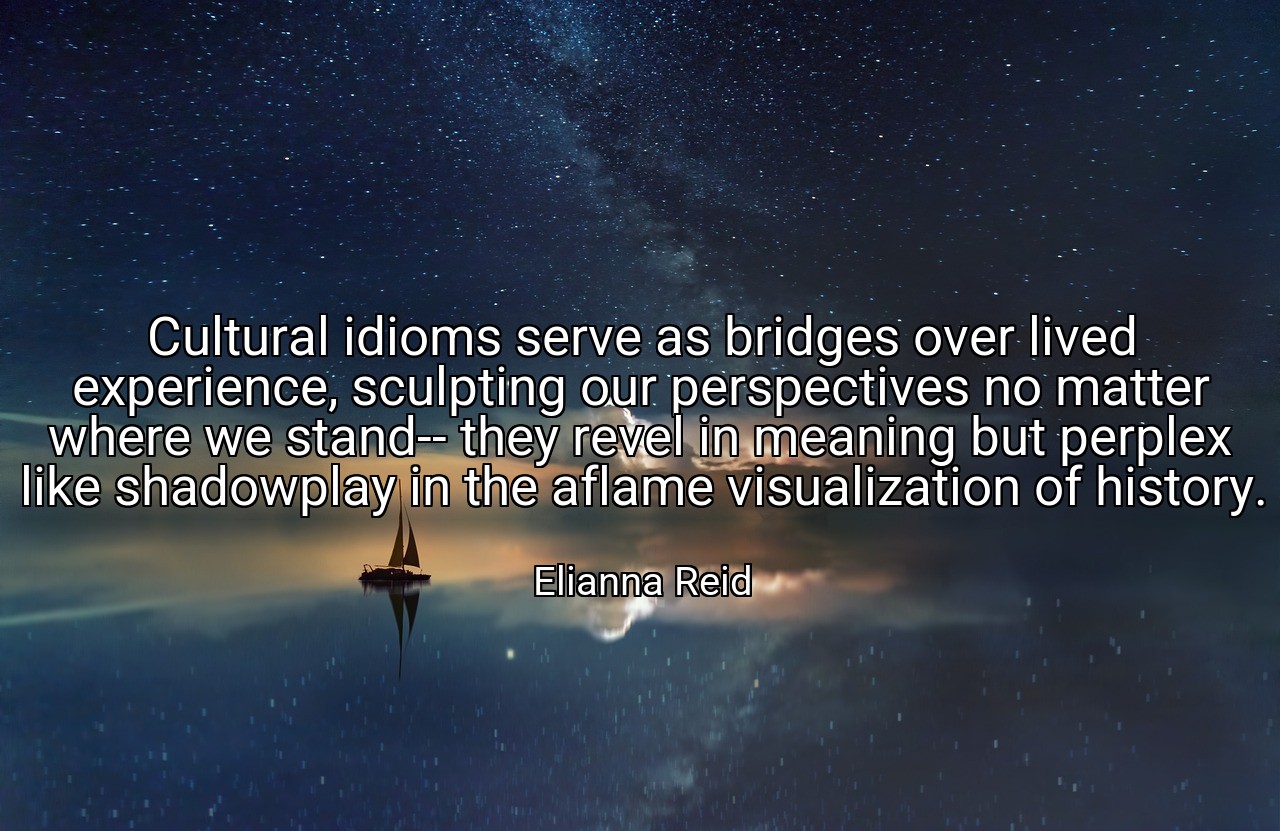Cultural idioms serve as bridges over lived experience, sculpting our perspectives no matter where we stand-- they revel in meaning but perplex like shadowplay in the aflame visualization of history. - Elianna Reid