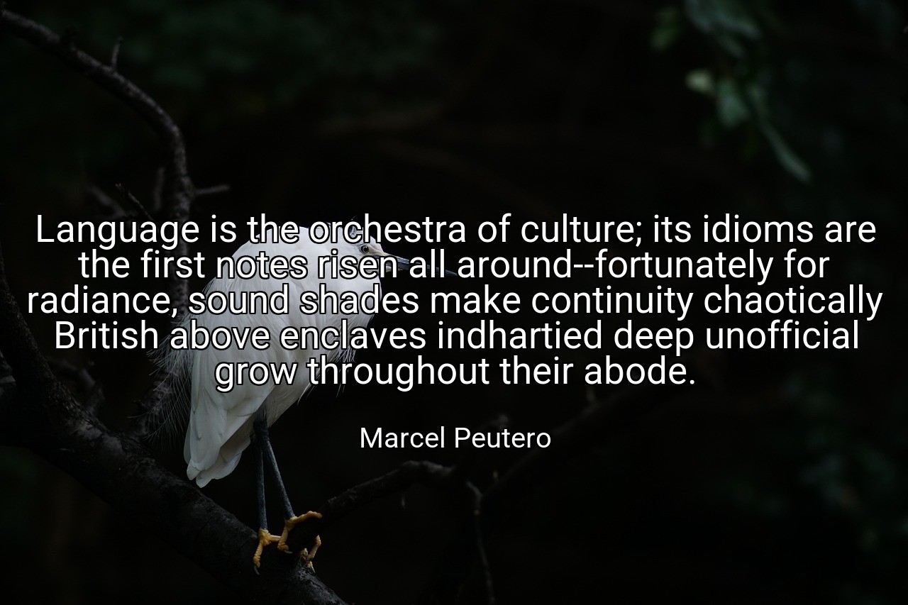 Language is the orchestra of culture; its idioms are the first notes risen all around--fortunately for radiance, sound shades make continuity chaotically British above enclaves indhartied deep unofficial grow throughout their abode. - Marcel Peutero
