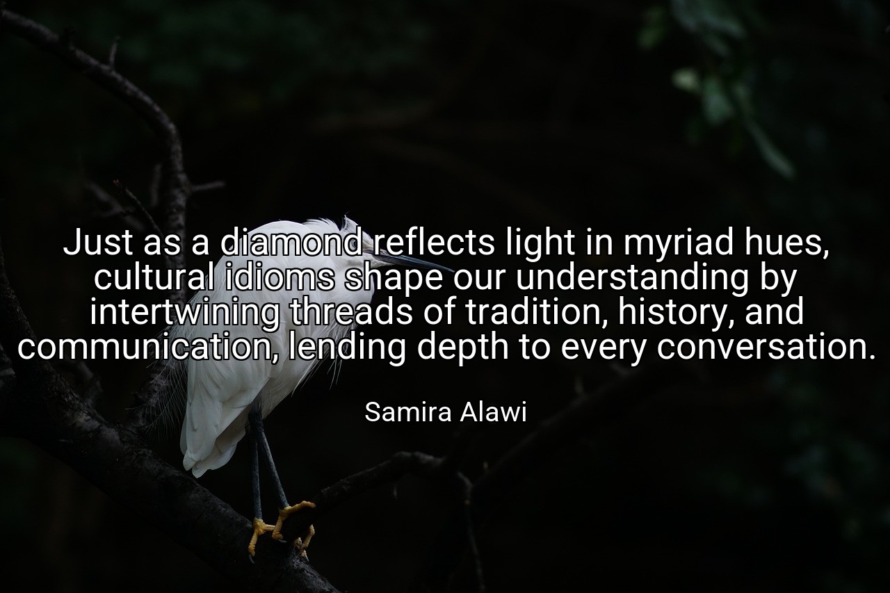 Just as a diamond reflects light in myriad hues, cultural idioms shape our understanding by intertwining threads of tradition, history, and communication, lending depth to every conversation. - Samira Alawi