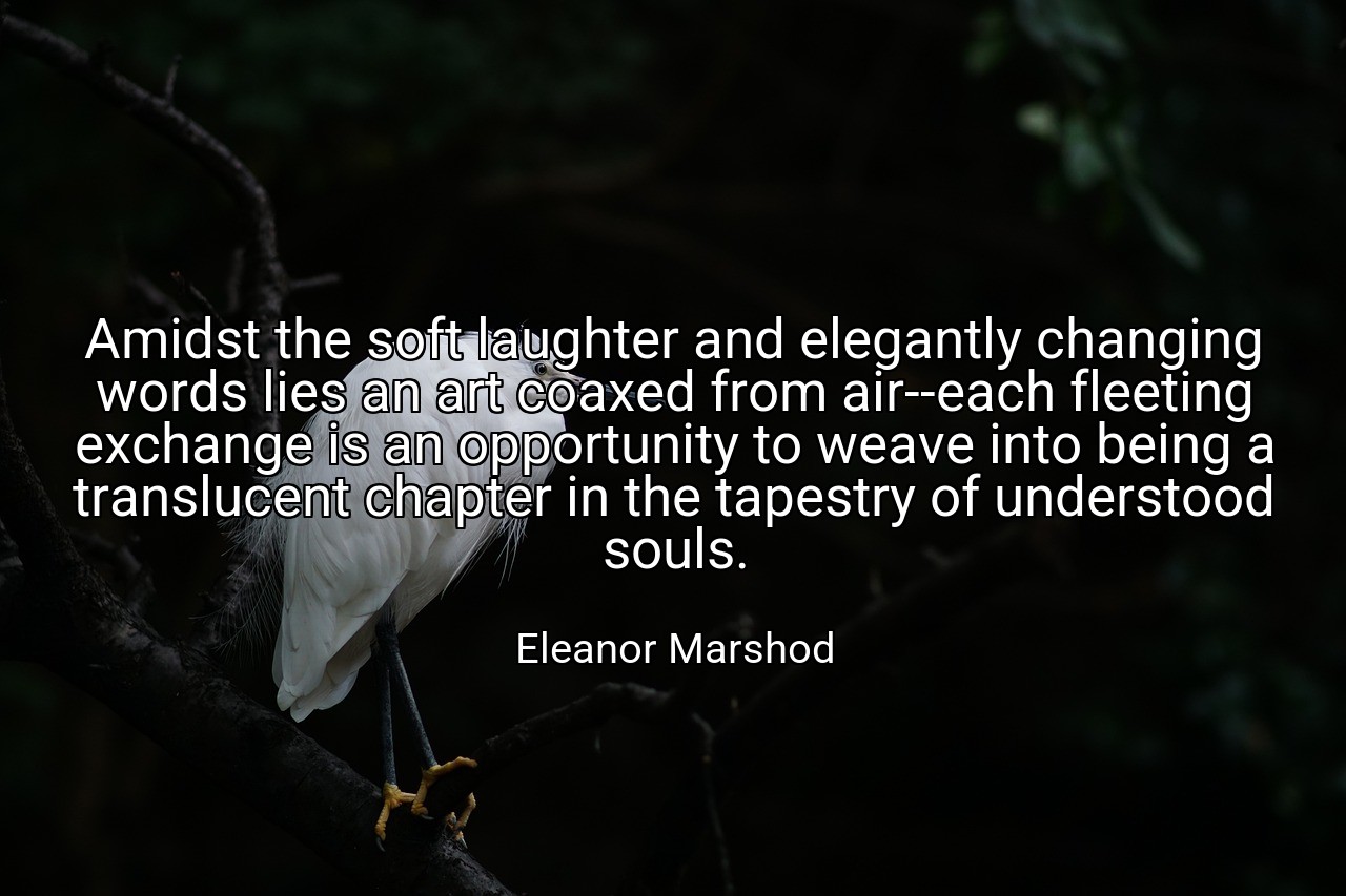 Amidst the soft laughter and elegantly changing words lies an art coaxed from air--each fleeting exchange is an opportunity to weave into being a translucent chapter in the tapestry of understood souls. - Eleanor Marshod