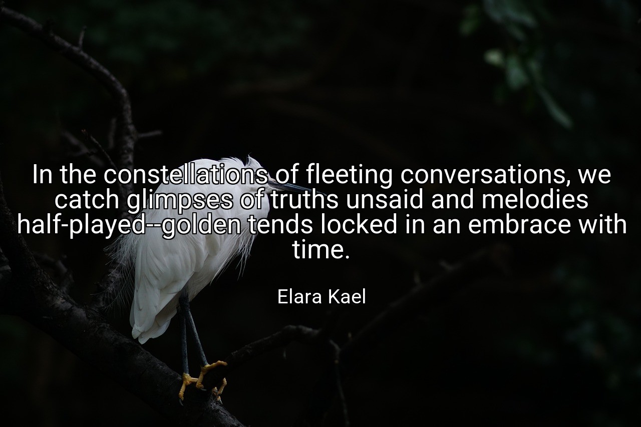 In the constellations of fleeting conversations, we catch glimpses of truths unsaid and melodies half-played--golden tends locked in an embrace with time. - Elara Kael