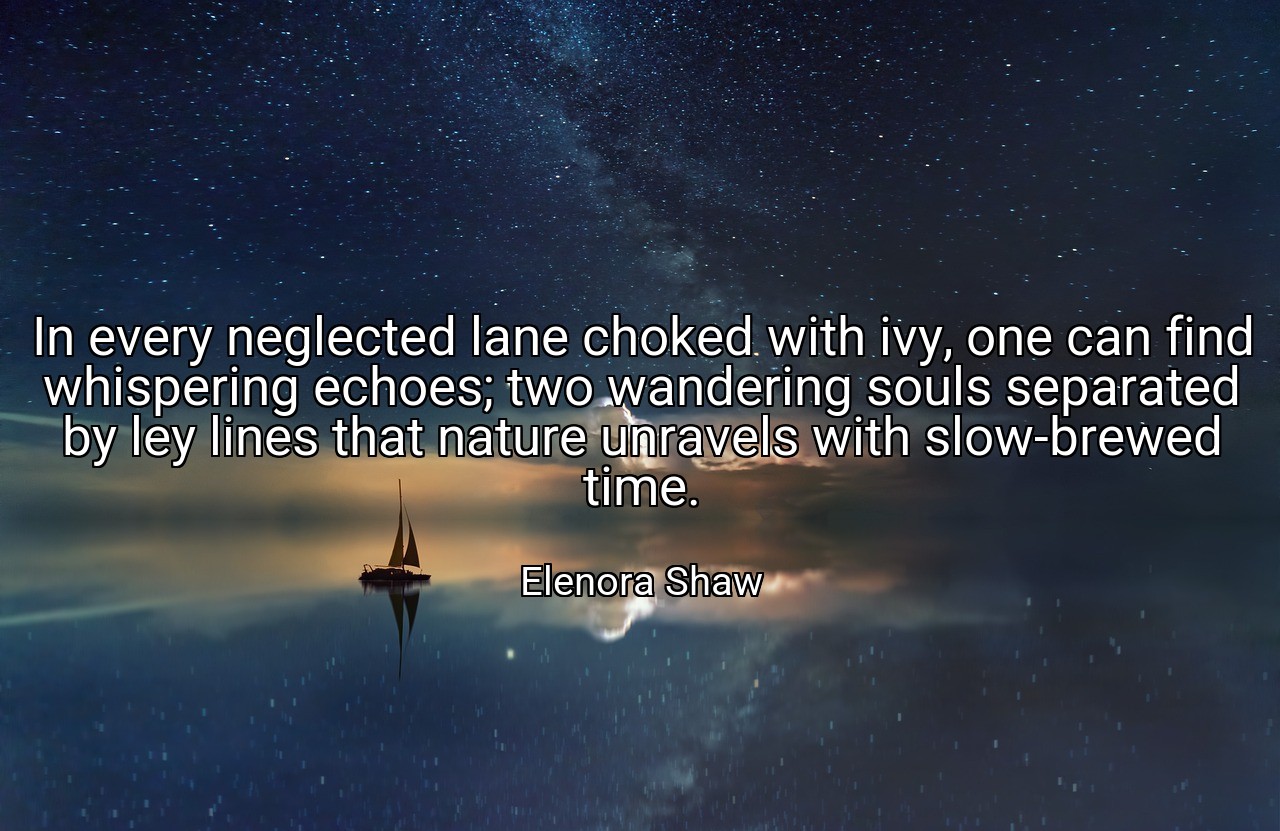 In every neglected lane choked with ivy, one can find whispering echoes; two wandering souls separated by ley lines that nature unravels with slow-brewed time. - Elenora Shaw