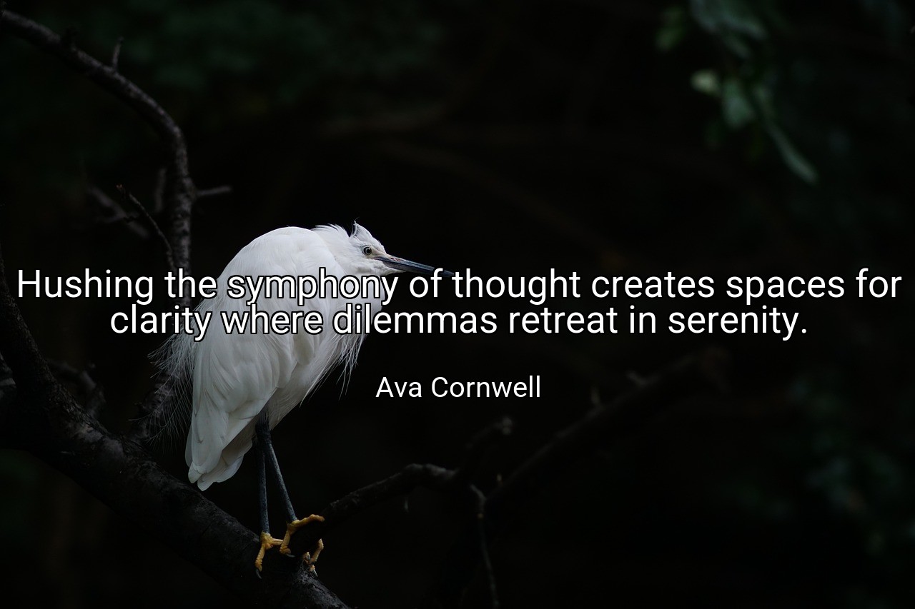Hushing the symphony of thought creates spaces for clarity where dilemmas retreat in serenity. - Ava Cornwell