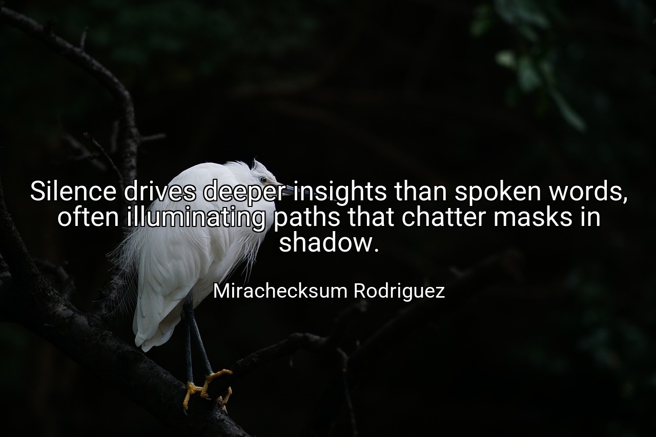 Silence drives deeper insights than spoken words, often illuminating paths that chatter masks in shadow. - Mirachecksum Rodriguez