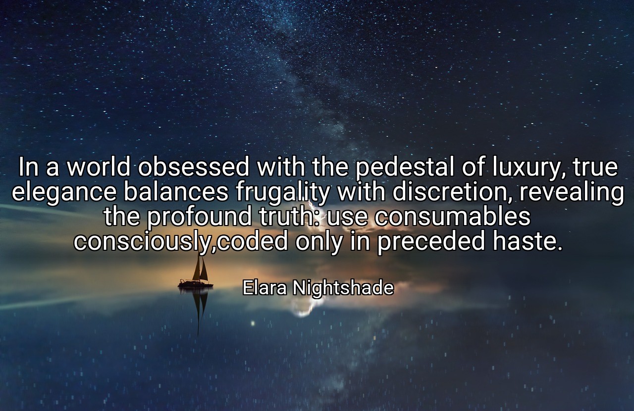 In a world obsessed with the pedestal of luxury, true elegance balances frugality with discretion, revealing the profound truth: use consumables consciously,coded only in preceded haste. - Elara Nightshade