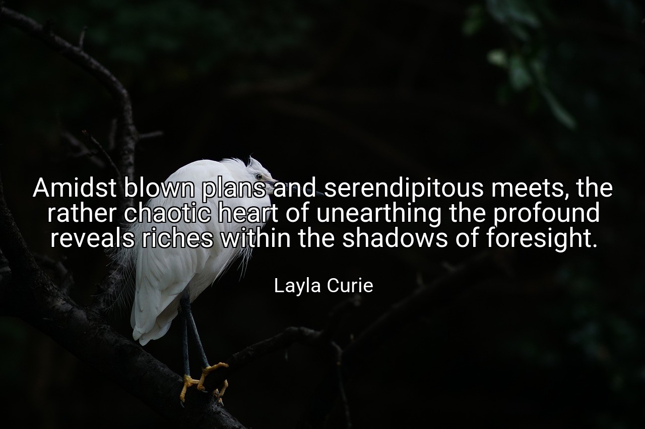 Amidst blown plans and serendipitous meets, the rather chaotic heart of unearthing the profound reveals riches within the shadows of foresight. - Layla Curie