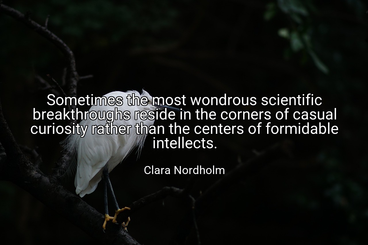 Sometimes the most wondrous scientific breakthroughs reside in the corners of casual curiosity rather than the centers of formidable intellects. - Clara Nordholm
