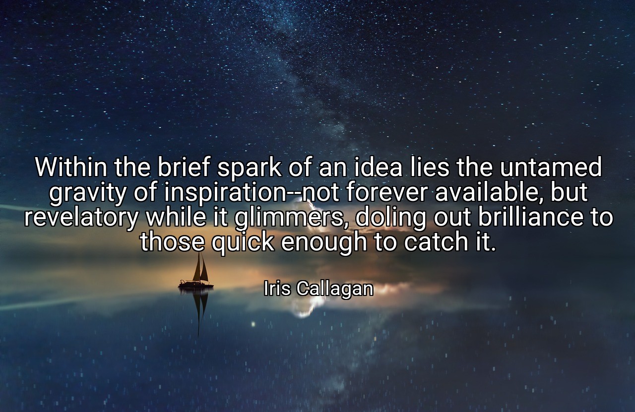 Within the brief spark of an idea lies the untamed gravity of inspiration--not forever available, but revelatory while it glimmers, doling out brilliance to those quick enough to catch it. - Iris Callagan