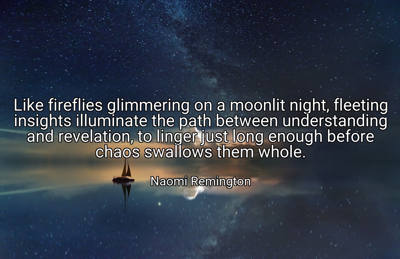 Like fireflies glimmering on a moonlit night, fleeting insights illuminate the path between understanding and revelation, to linger just long enough before chaos swallows them whole. - Naomi Remington