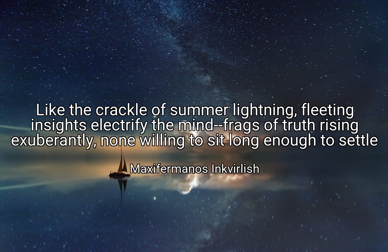 Like the crackle of summer lightning, fleeting insights electrify the mind--frags of truth rising exuberantly, none willing to sit long enough to settle - Maxifermanos Inkvirlish