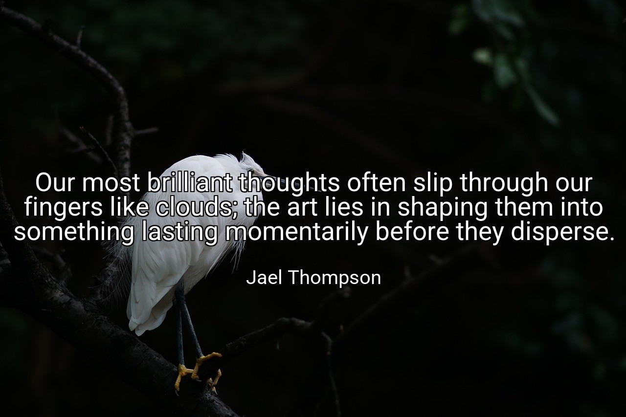 Our most brilliant thoughts often slip through our fingers like clouds; the art lies in shaping them into something lasting momentarily before they disperse. - Jael Thompson
