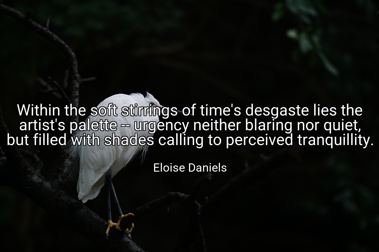 Within the soft stirrings of time's desgaste lies the artist's palette -- urgency neither blaring nor quiet, but filled with shades calling to perceived tranquillity. - Eloise Daniels