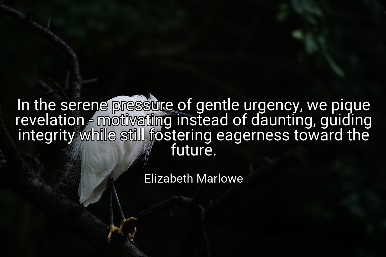 In the serene pressure of gentle urgency, we pique revelation - motivating instead of daunting, guiding integrity while still fostering eagerness toward the future. - Elizabeth Marlowe
