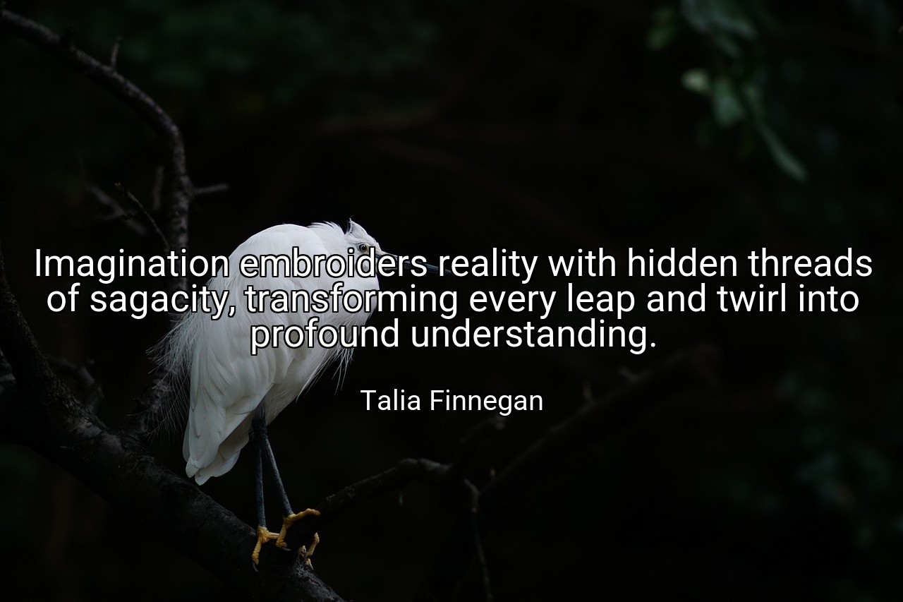 Imagination embroiders reality with hidden threads of sagacity, transforming every leap and twirl into profound understanding. - Talia Finnegan