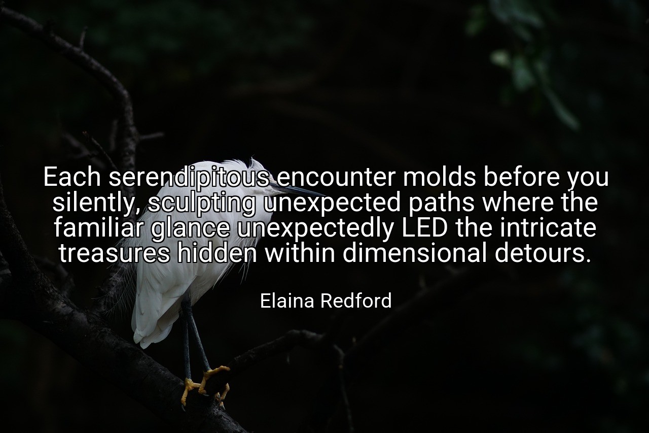 Each serendipitous encounter molds before you silently, sculpting unexpected paths where the familiar glance unexpectedly LED the intricate treasures hidden within dimensional detours. - Elaina Redford