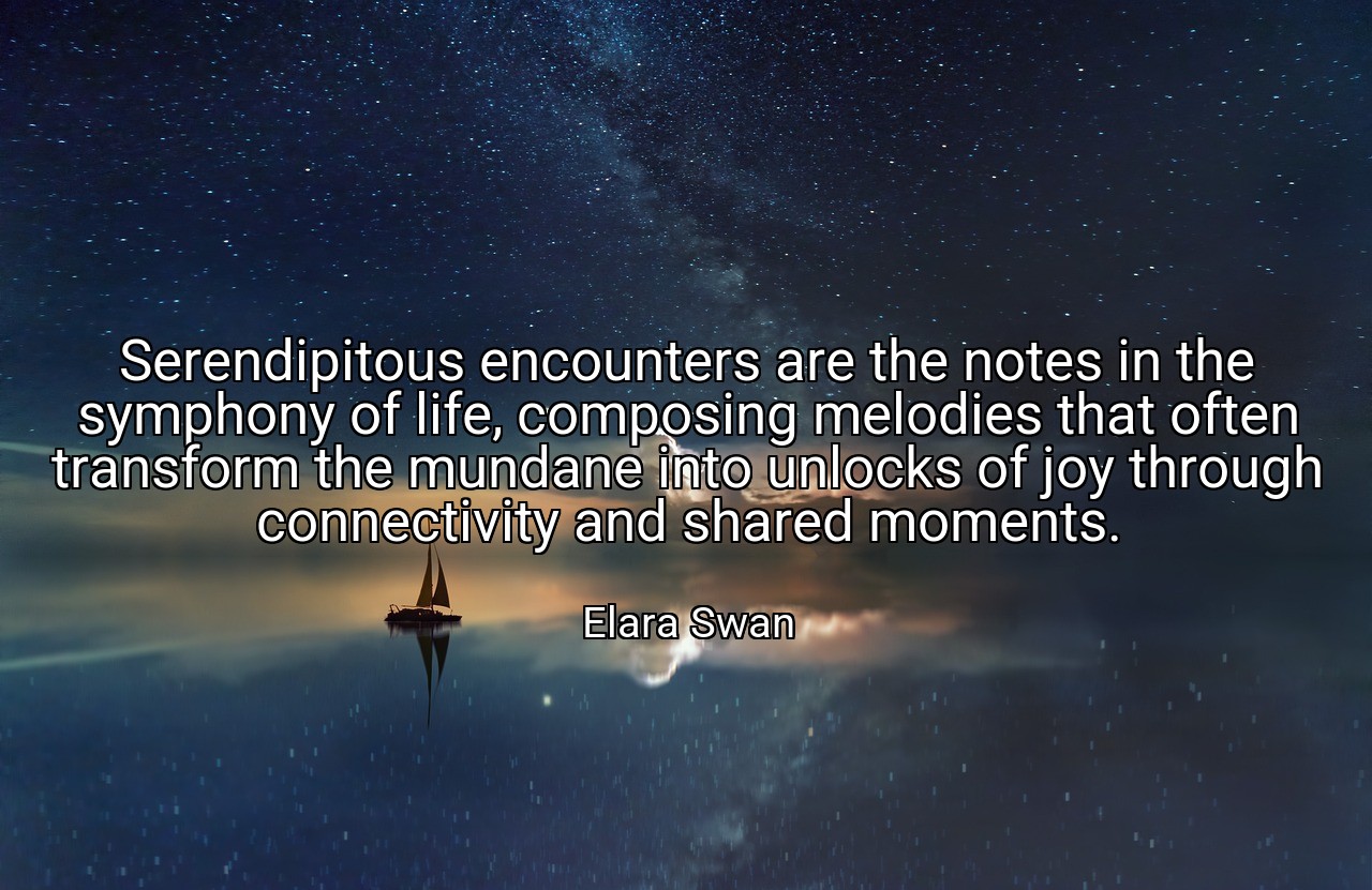 Serendipitous encounters are the notes in the symphony of life, composing melodies that often transform the mundane into unlocks of joy through connectivity and shared moments. - Elara Swan