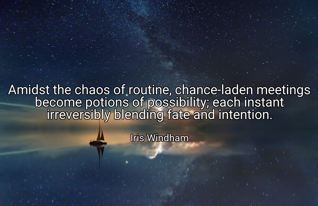 Amidst the chaos of routine, chance-laden meetings become potions of possibility; each instant irreversibly blending fate and intention. - Iris Windham